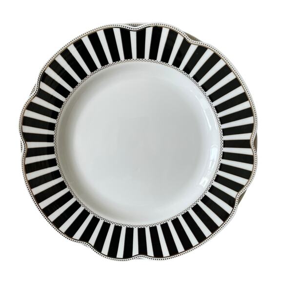 Grace Teaware Fine Porcelain Dinner Plates 11in Black & White Striped Set of 4 - Picture 2 of 12